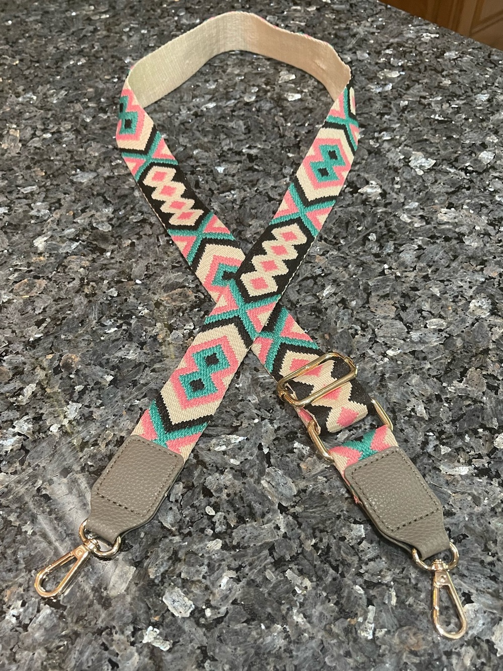 Aztec Pattern Adjustable Crossbody Strap in Pink, Teal & Gray